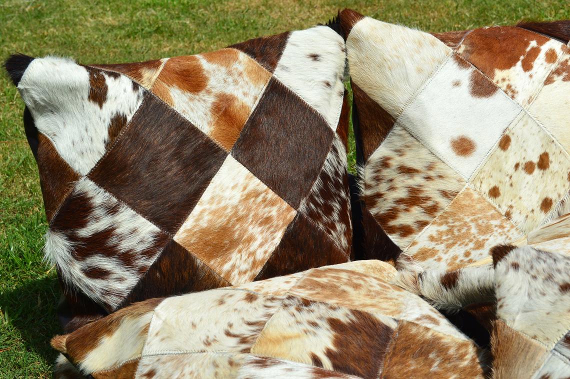 Patchwork Natural Cowhide Pillow Covers Real Hair on Leather Pillow Cases Natural Cow Skin Cushion Covers | PLW 133