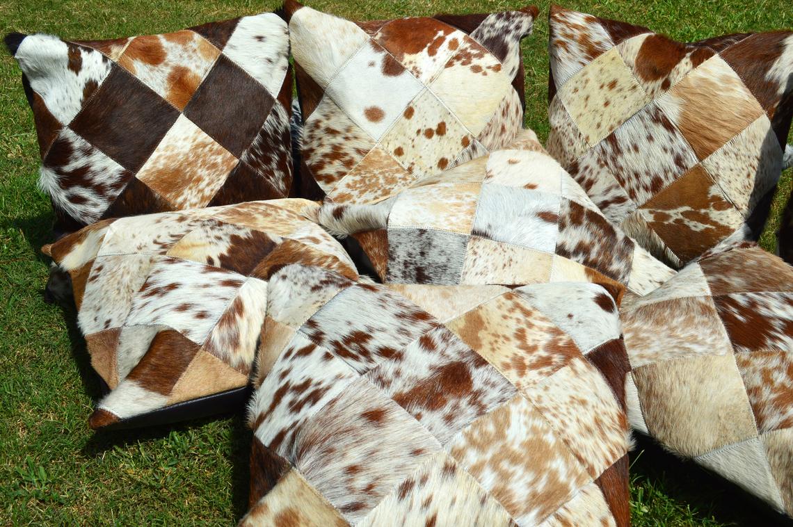 Patchwork Natural Cowhide Pillow Covers Real Hair on Leather Pillow Cases Natural Cow Skin Cushion Covers | PLW 133