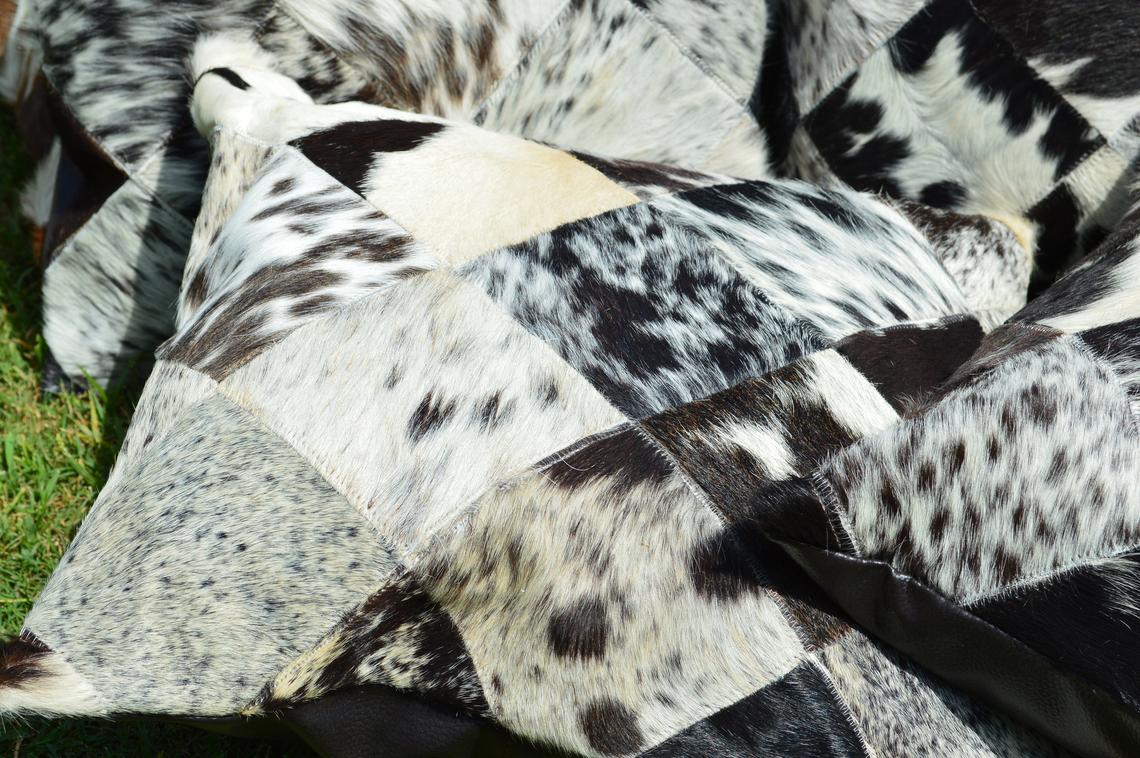 Patchwork Natural Cowhide Pillow Covers Real Hair on Leather Pillow Cases Natural Cow Skin Cushion Covers | PLW 137