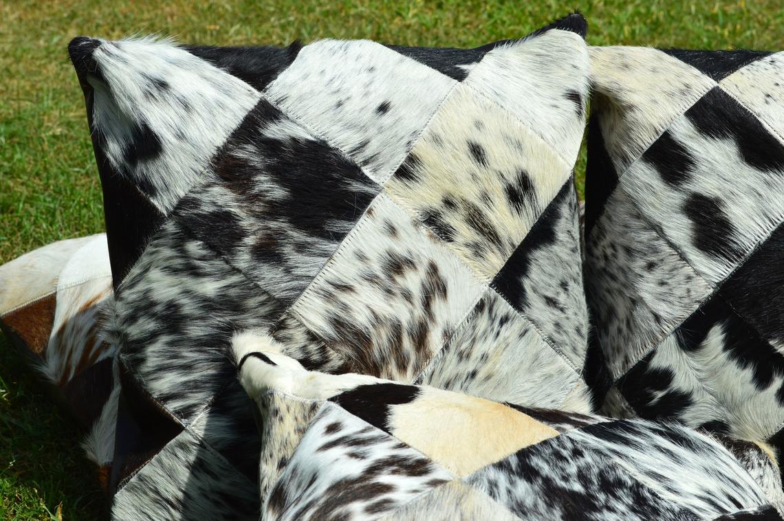 Patchwork Natural Cowhide Pillow Covers Real Hair on Leather Pillow Cases Natural Cow Skin Cushion Covers | PLW 137