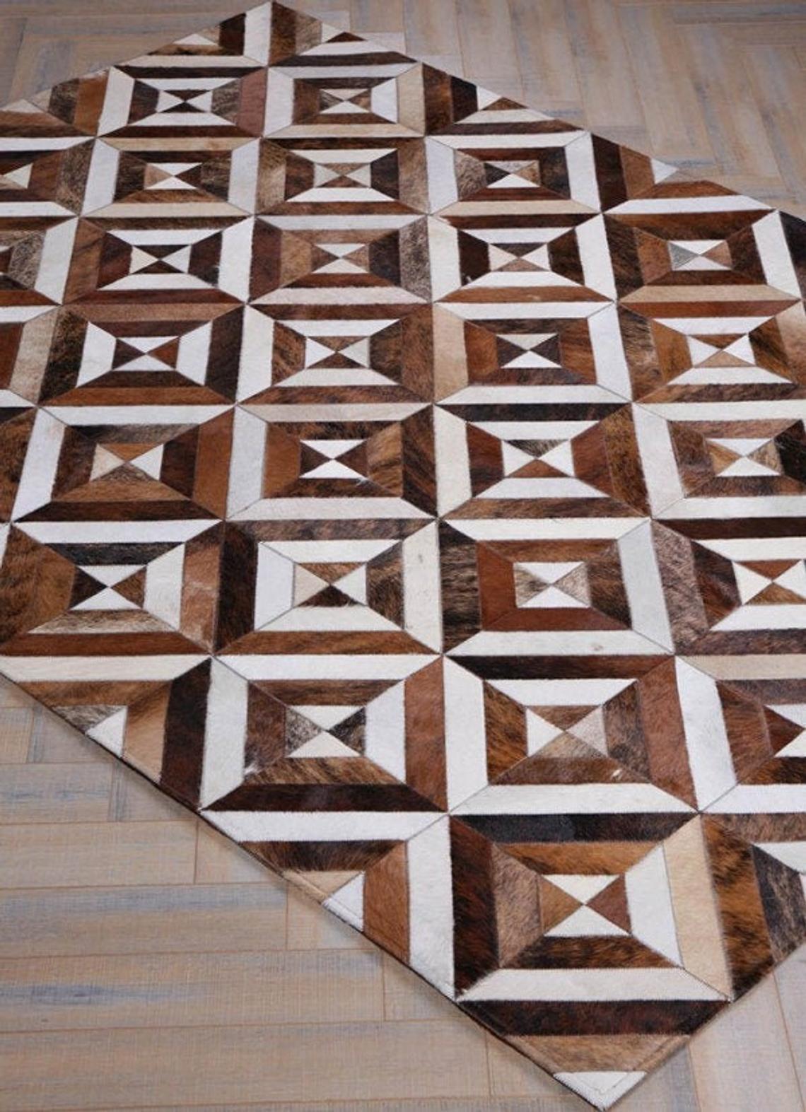 Unique Design, HANDMADE Multicolor Patchwork RUG | Real Cowhide Hallway Runner | Leather Carpet | PR185