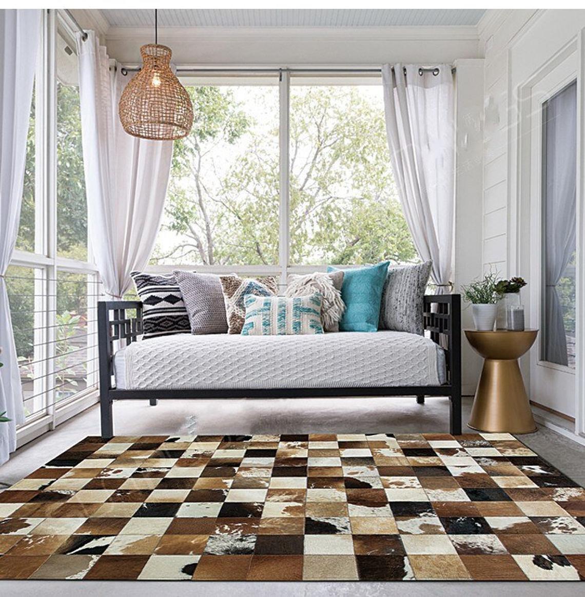 HANDMADE 100% Natural COWHIDE RUG | Patchwork Cowhide Area Rug | Real Cowhide Hallway Runner | Hair on Leather Cowhide Carpet | PR26