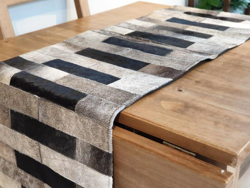 Handmade 100% Natural Cowhide Table Runner | Hair on Leather Patchwork Cow hide Table Top | TBR10