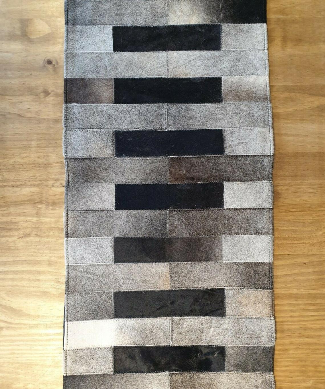 Handmade 100% Natural Cowhide Table Runner | Hair on Leather Patchwork Cow hide Table Top | TBR10
