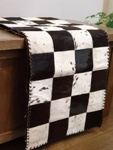 Load image into Gallery viewer, Handmade 100% Natural Cowhide Table Runner | Hair on Leather Patchwork Cow hide Table Runner | TBR17

