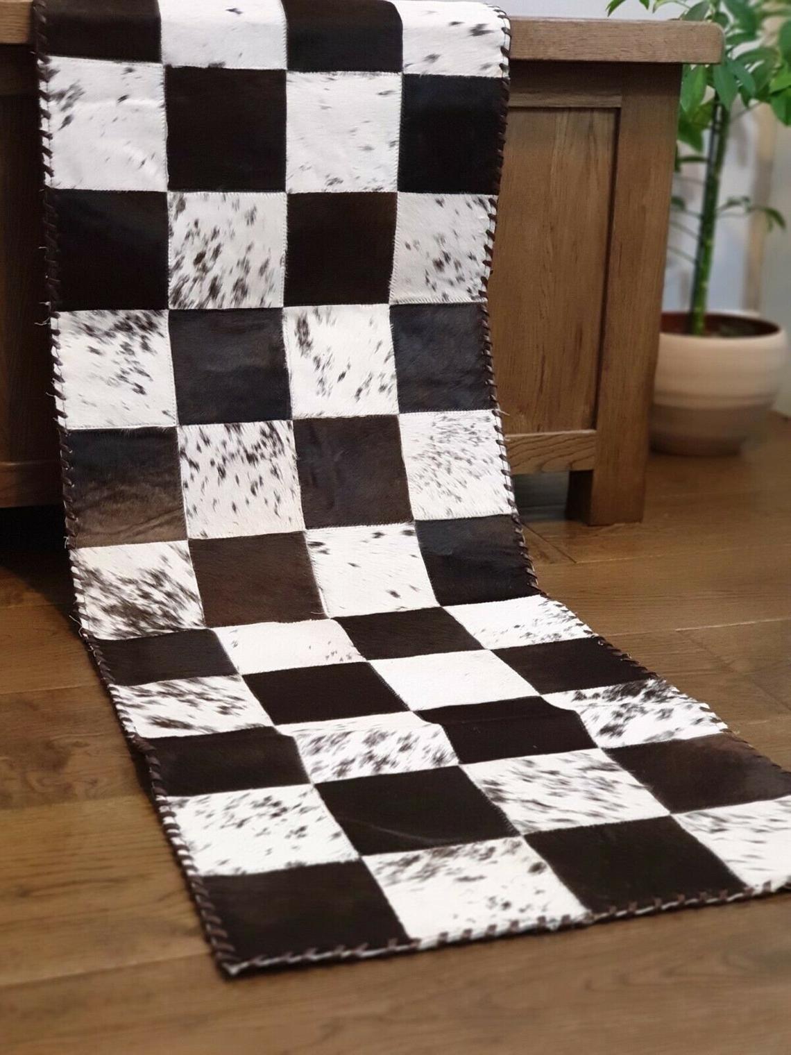 Handmade 100% Natural Cowhide Table Runner | Hair on Leather Patchwork Cow hide Table Runner | TBR17