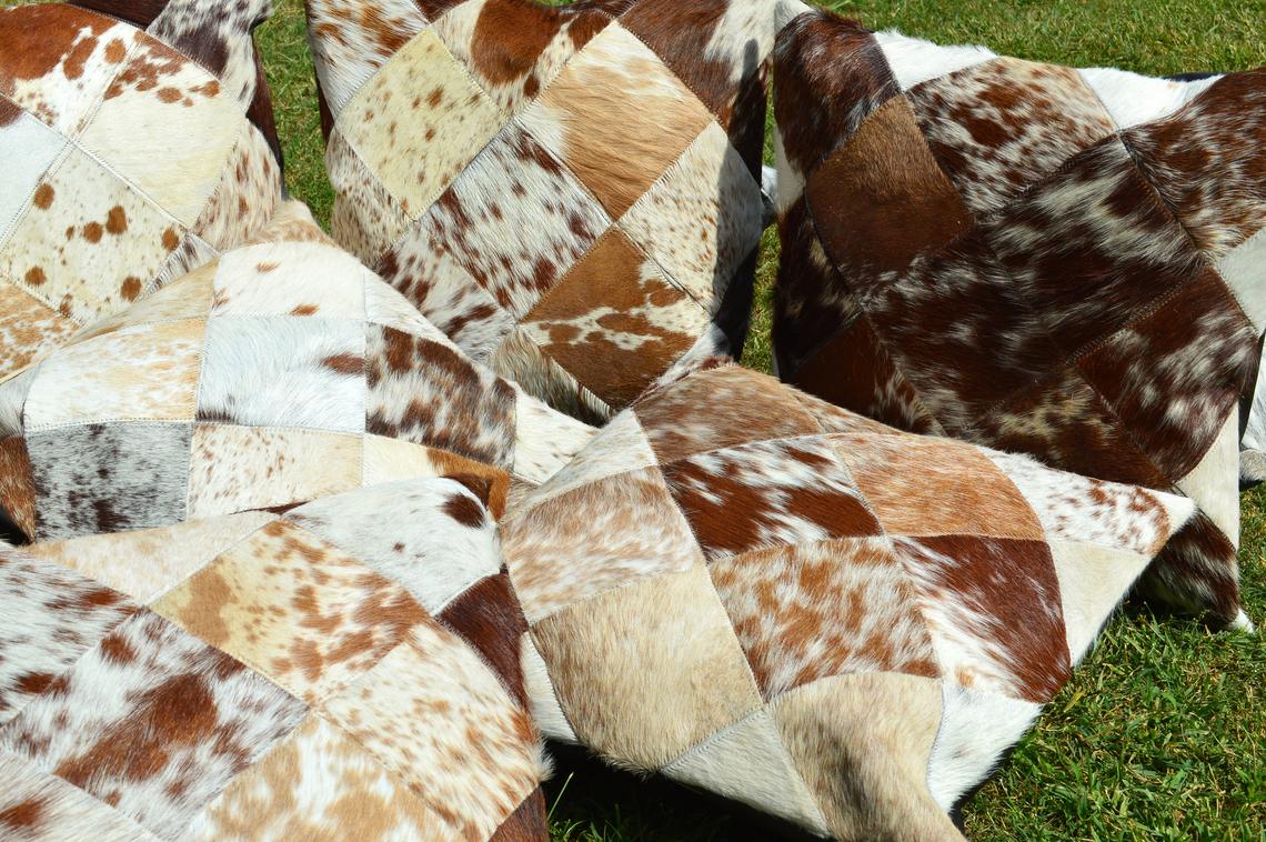 Patchwork Natural Cowhide Pillow Covers Real Hair on Leather Pillow Cases Natural Cow Skin Cushion Covers | PLW 133