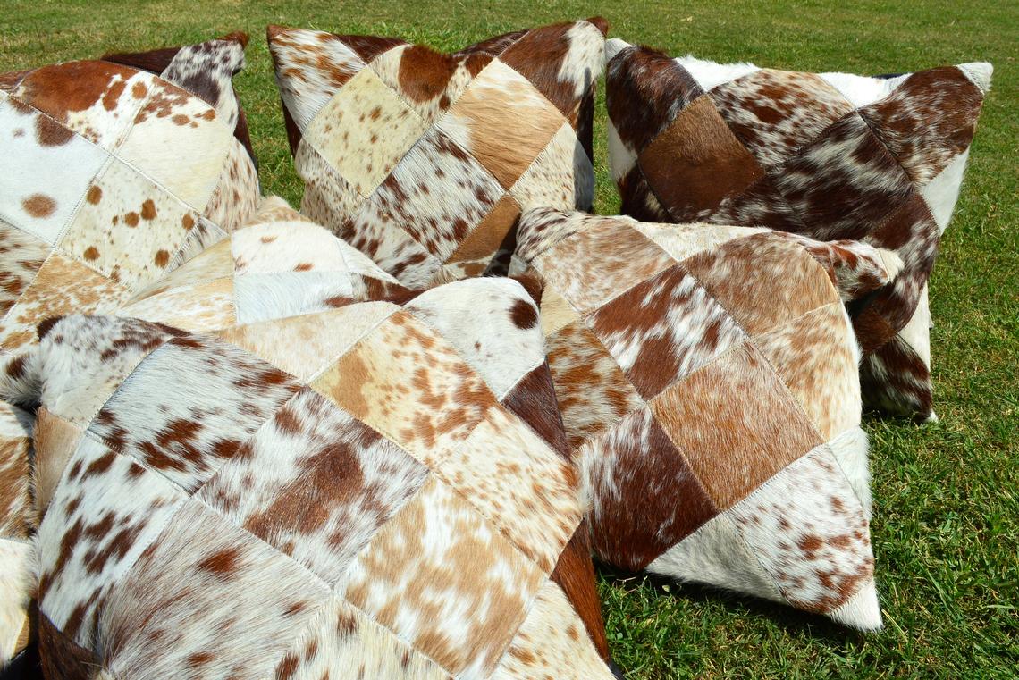 Patchwork Natural Cowhide Pillow Covers Real Hair on Leather Pillow Cases Natural Cow Skin Cushion Covers | PLW 133