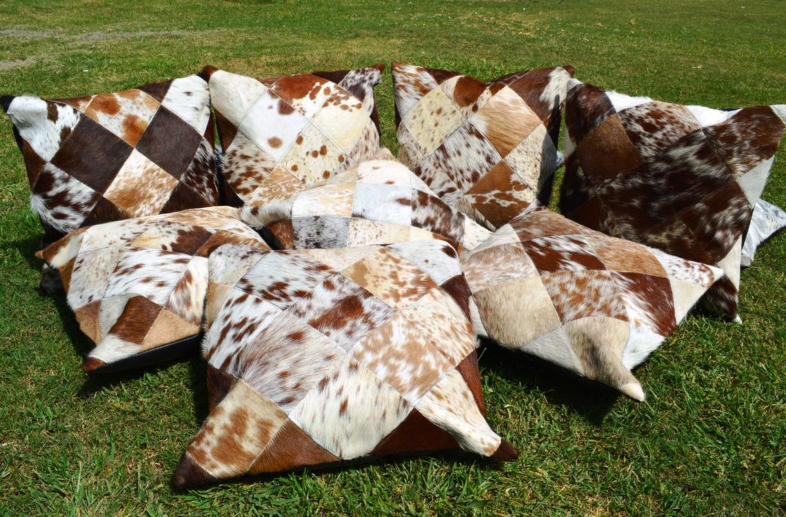 Patchwork Natural Cowhide Pillow Covers Real Hair on Leather Pillow Cases Natural Cow Skin Cushion Covers | PLW 133
