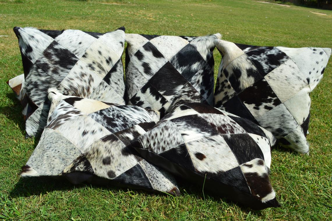 Patchwork Natural Cowhide Pillow Covers Real Hair on Leather Pillow Cases Natural Cow Skin Cushion Covers | PLW 137