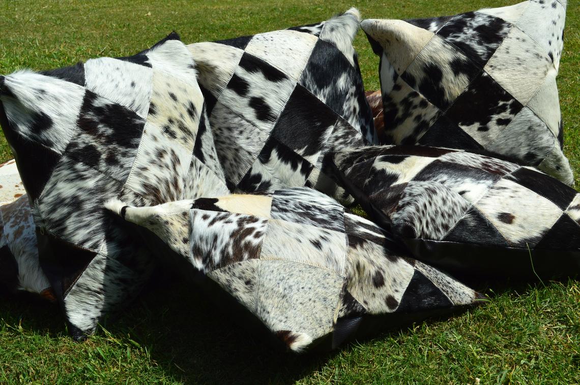 Patchwork Natural Cowhide Pillow Covers Real Hair on Leather Pillow Cases Natural Cow Skin Cushion Covers | PLW 137