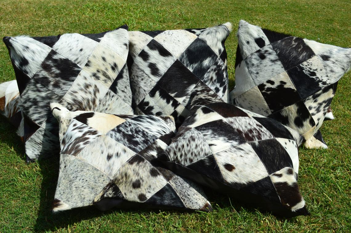 Patchwork Natural Cowhide Pillow Covers Real Hair on Leather Pillow Cases Natural Cow Skin Cushion Covers | PLW 137