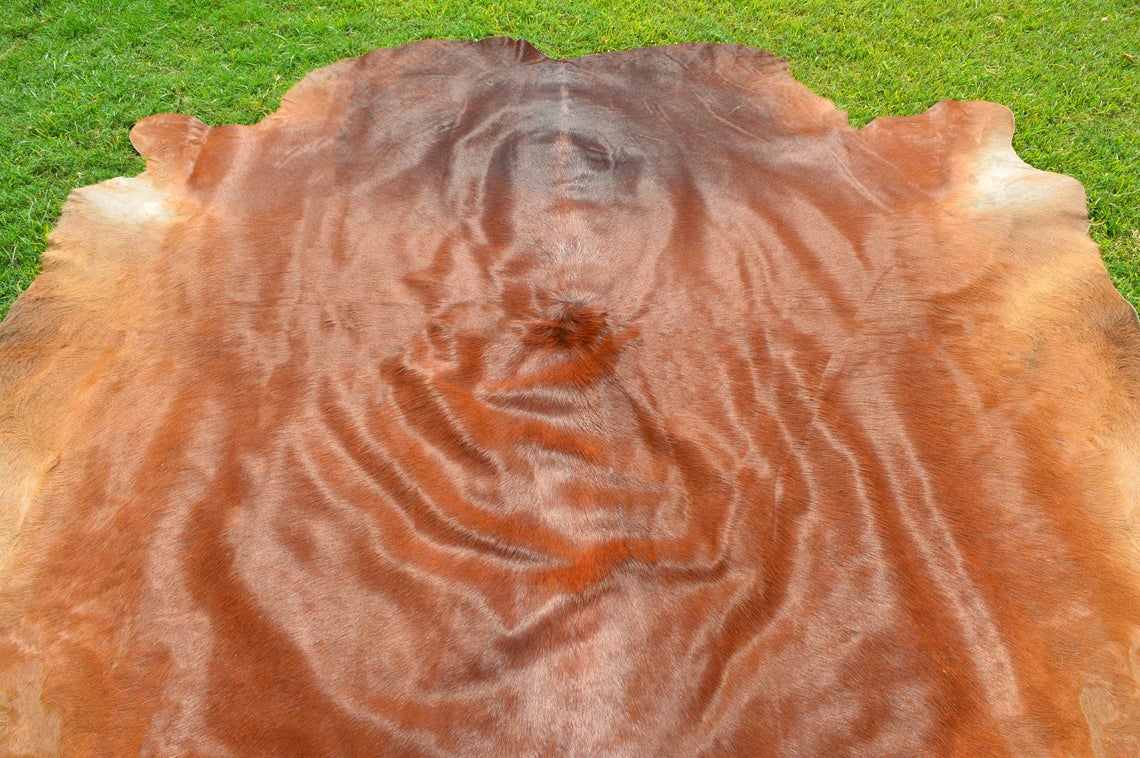 X Large ( 6 x 6 ft ), UNIQUE Brown Cowhide Hair-on Leather Area Rug C321 - EXACT As PICTURE