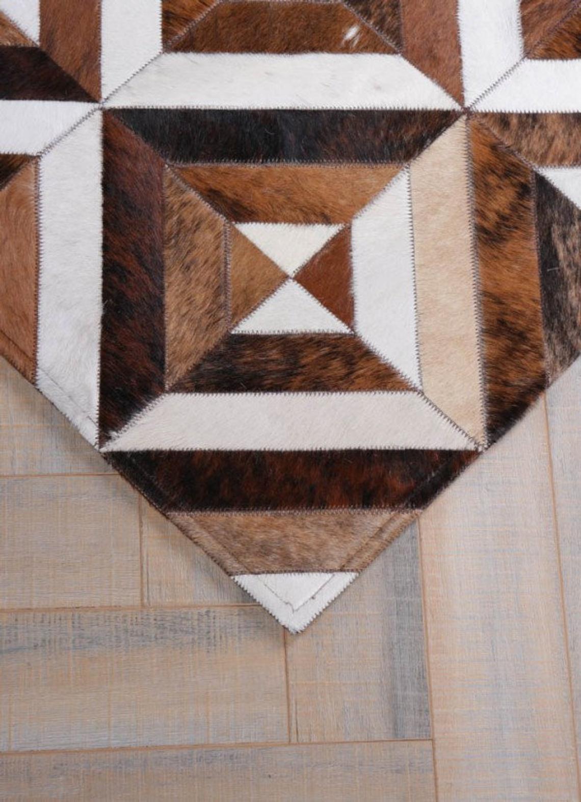 Unique Design, HANDMADE Multicolor Patchwork RUG | Real Cowhide Hallway Runner | Leather Carpet | PR185