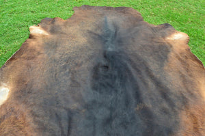 X Large ( 6 x 6 ft ), UNIQUE Brown Cowhide Hair-on Leather Area Rug C280 - EXACT As PICTURE