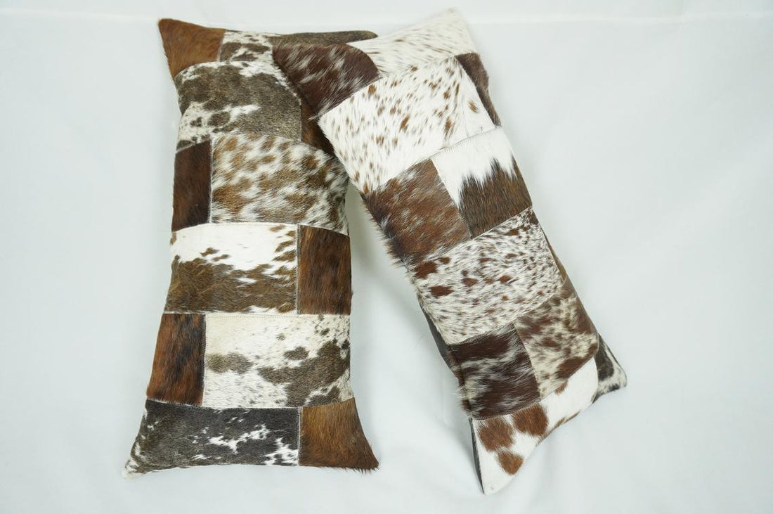 Cowhide Patchwork Pillow Covers (12 x 24 inch) 100% Natural Hair on Leather Pillow Cases Real Cow Skin Cushion Covers | PLW 187