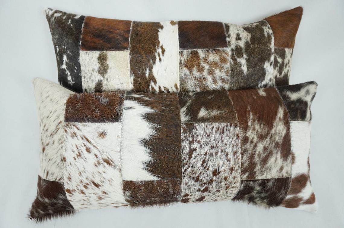 Cowhide Patchwork Pillow Covers (12 x 24 inch) 100% Natural Hair on Leather Pillow Cases Real Cow Skin Cushion Covers | PLW 187