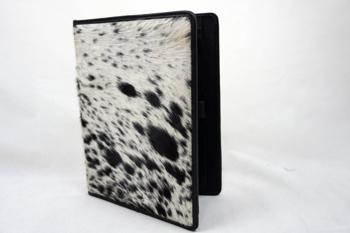 GENUINE Cowhide File Bag | Natural Hair-on Leather Office File Cover | Documents Bag