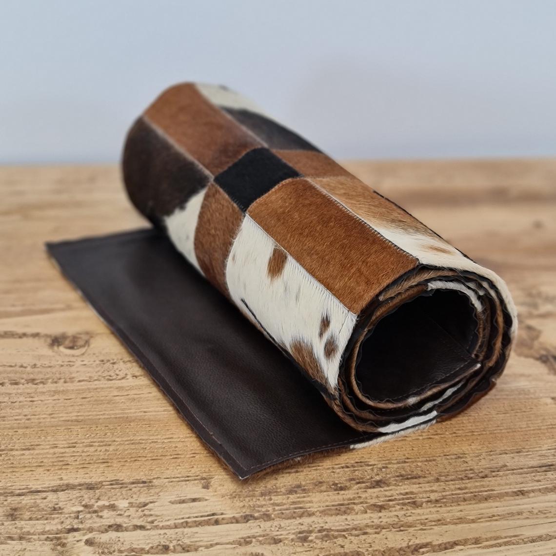 Handmade 100% Natural Cowhide Table Runner | Hair on Leather Patchwork Cow hide Table Top | TBR14