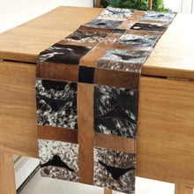 Load image into Gallery viewer, Handmade 100% Natural Cowhide Table Runner | Hair on Leather Patchwork Cow hide Table Top | TBR12
