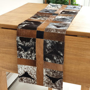 Handmade 100% Natural Cowhide Table Runner | Hair on Leather Patchwork Cow hide Table Top | TBR12