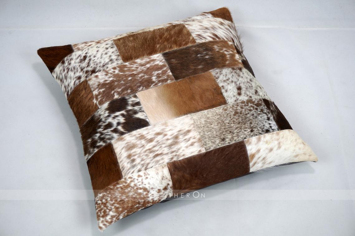 Cowhide Patchwork Pillow Covers Natural Cowhide Pillow Cases 100% Real Hair on Leather Patchwork Cushion Covers | PLW 201