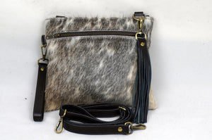 Cowhide Crossbody Bag - Cowhide Fur Purse - Zipper and Tassel Cowhide Clutch - Wristlet Bags with Strap (WB08)