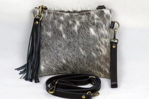 Cowhide Crossbody Bag - Cowhide Fur Purse - Zipper and Tassel Cowhide Clutch - Wristlet Bags with Strap (WB08)