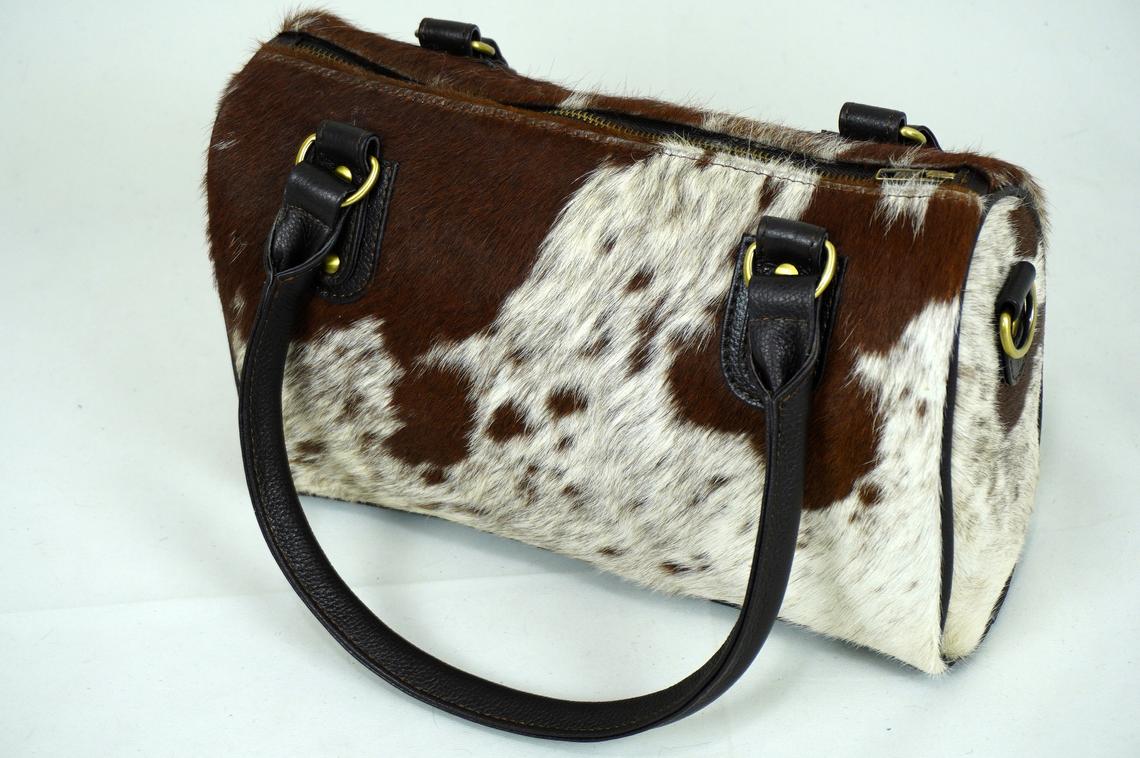 GENUINE Cowhide Barrel Bag | Real Cow Skin Shoulder Bag | Hair on Leather Hand Bag | Cowhide Ladies Bag | Cow Skin Women Bag