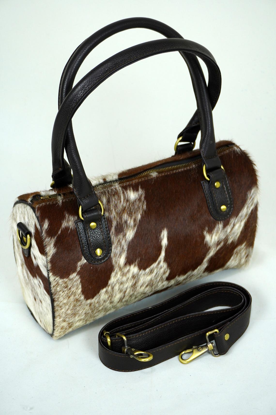 GENUINE Cowhide Barrel Bag | Real Cow Skin Shoulder Bag | Hair on Leather Hand Bag | Cowhide Ladies Bag | Cow Skin Women Bag