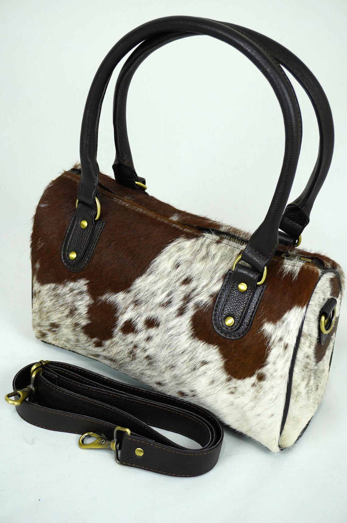 GENUINE Cowhide Barrel Bag | Real Cow Skin Shoulder Bag | Hair on Leather Hand Bag | Cowhide Ladies Bag | Cow Skin Women Bag