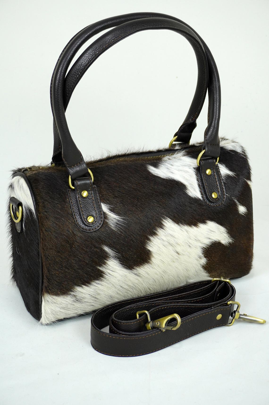GENUINE Cowhide Barrel Bag | Real Cow Skin Shoulder Bag | Hair on Leather Hand Bag | Cowhide Ladies Bag | Cow Skin Women Bag