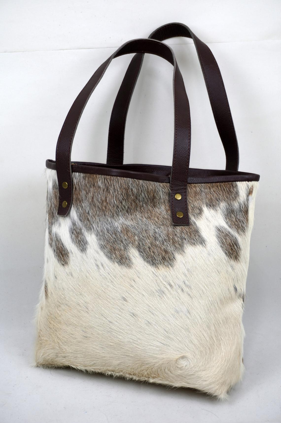 Double Sided Natural Cowhide Tote Bags | Hair On Leather Cowhide Handbags | Real Cow Skin Shoulder Bags | DTB119