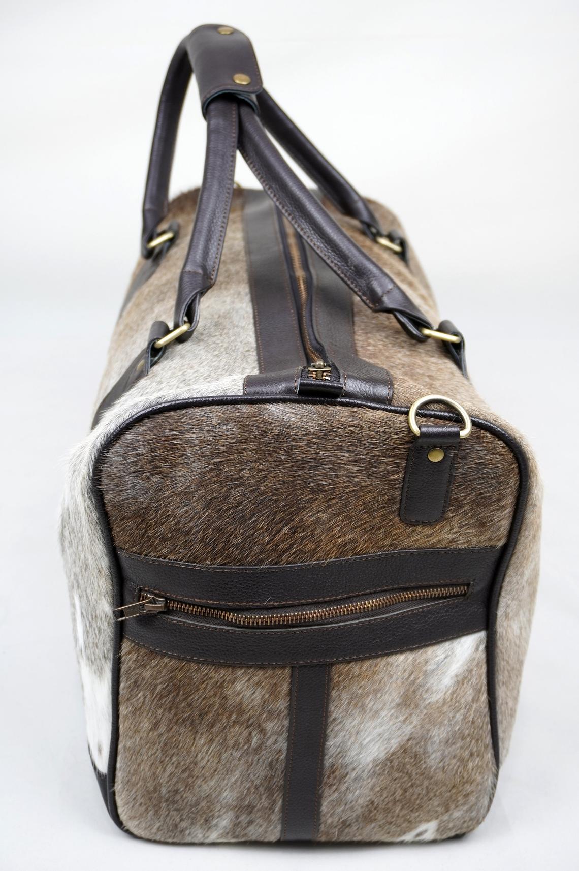LARGE Natural COWHIDE Duffel Bag Real Hair On Leather TRAVEL Bag Original Cow Skin Luggage Bag | DB37