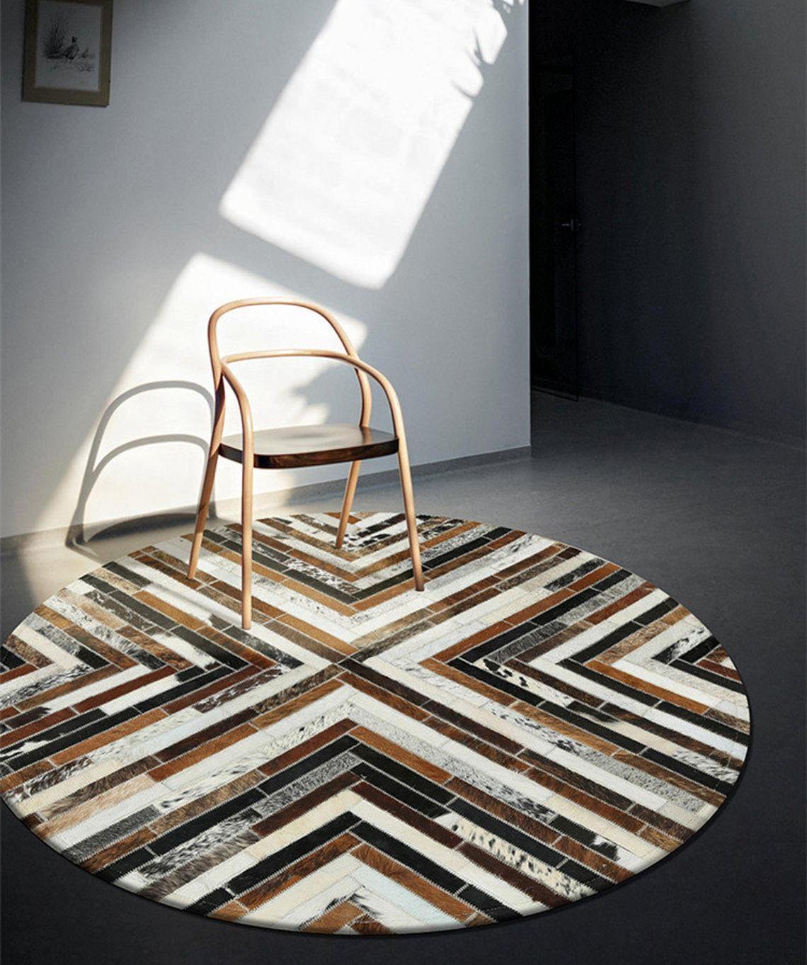 HANDMADE 100% Natural Patchwork Cowhide Area Rug | Hair on Leather Cowhide Carpet | PR99