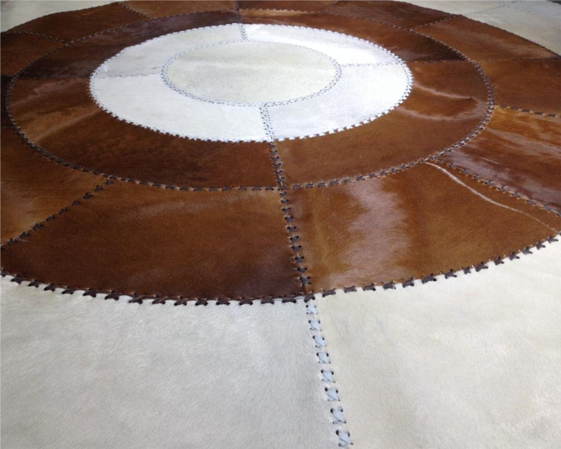 Cowhide Area Rug with Natural Patchwork Design | Hair on Leather Cowhide Carpet | PR126