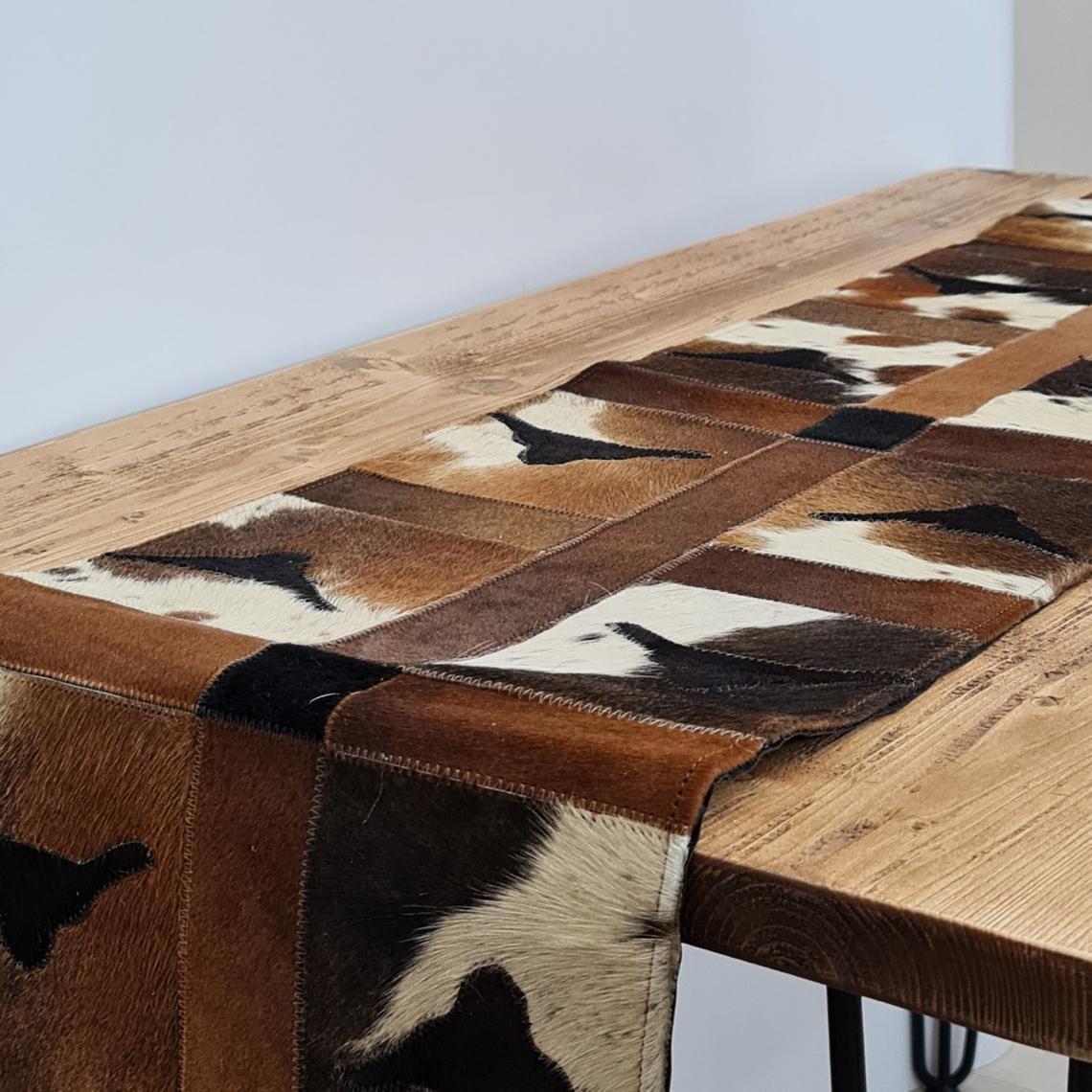 Handmade 100% Natural Cowhide Table Runner | Hair on Leather Patchwork Cow hide Table Top | TBR14