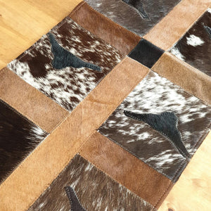 Handmade 100% Natural Cowhide Table Runner | Hair on Leather Patchwork Cow hide Table Top | TBR12