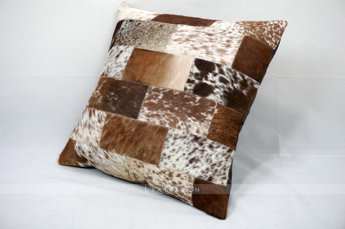 Cowhide Patchwork Pillow Covers Natural Cowhide Pillow Cases 100% Real Hair on Leather Patchwork Cushion Covers | PLW 201
