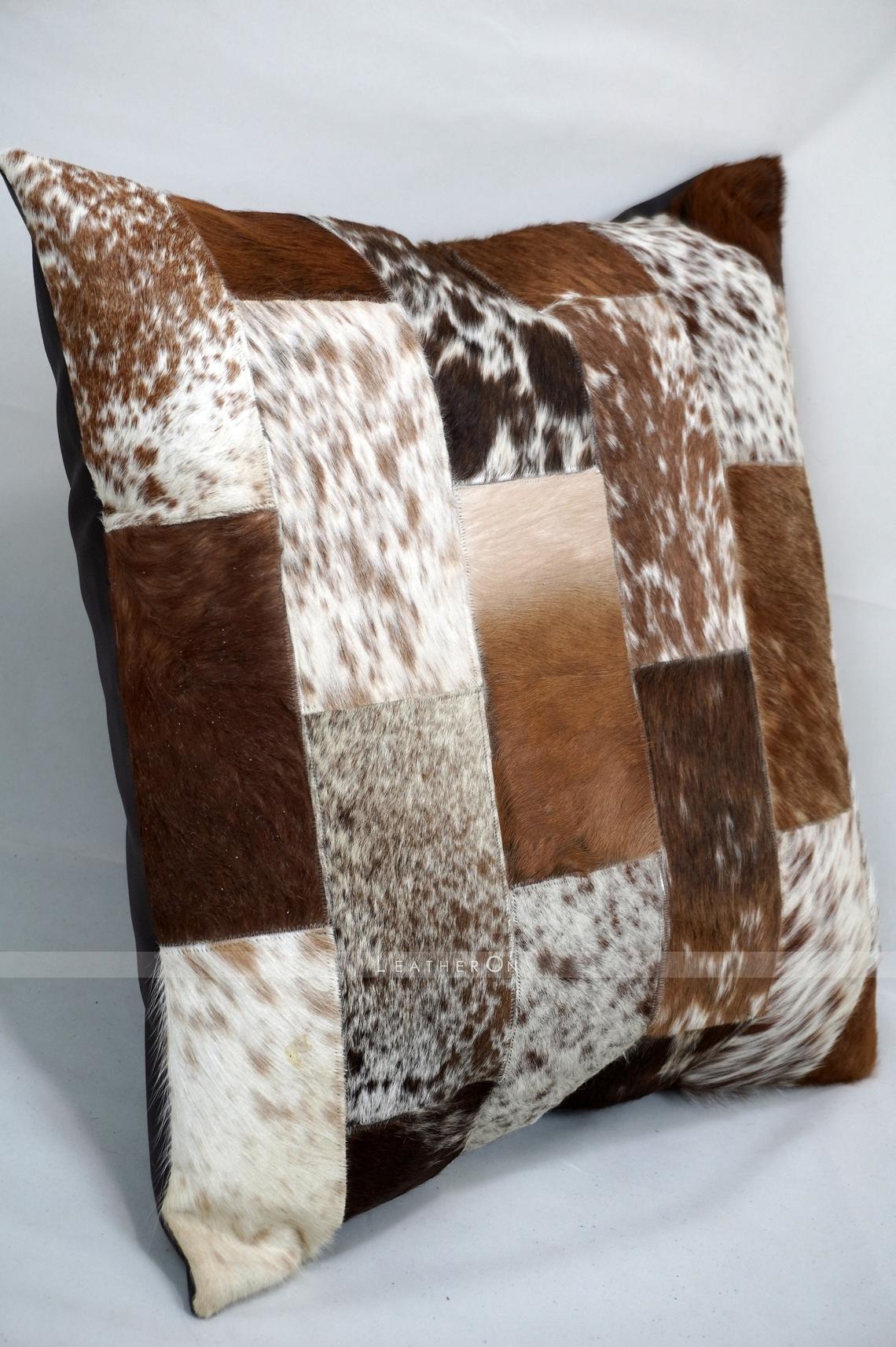 Cowhide Patchwork Pillow Covers Natural Cowhide Pillow Cases 100% Real Hair on Leather Patchwork Cushion Covers | PLW 201