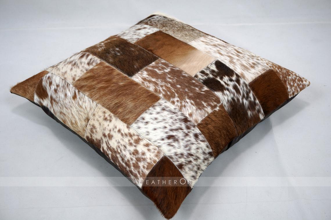 Cowhide Patchwork Pillow Covers Natural Cowhide Pillow Cases 100% Real Hair on Leather Patchwork Cushion Covers | PLW 201