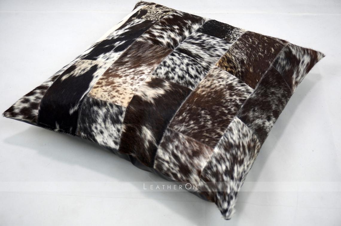 Cowhide Pillow Covers Natural Cowhide Patchwork Pillow Cases 100% Real Hair on Leather Patchwork Cushion Covers | PLW 202
