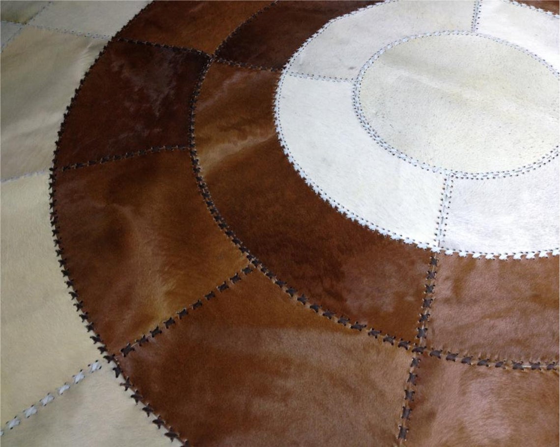Cowhide Area Rug with Natural Patchwork Design | Hair on Leather Cowhide Carpet | PR126