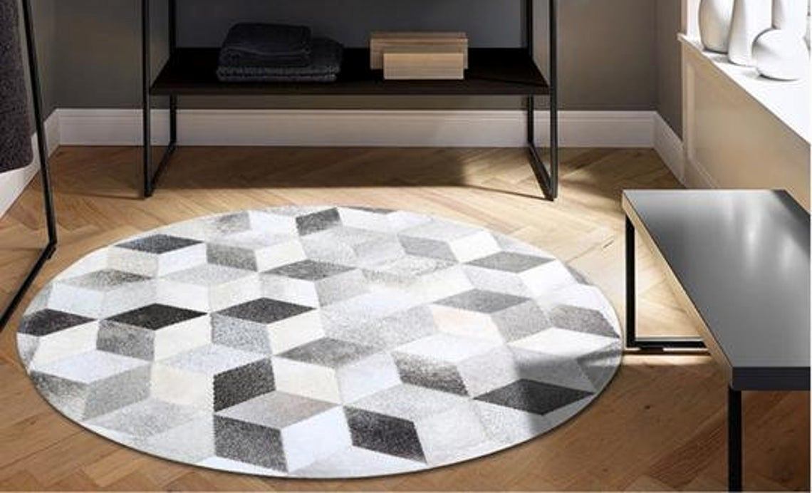 HANDMADE 100% Natural Patchwork Cowhide Area Rug | Hair on Leather Cowhide Carpet | PR128
