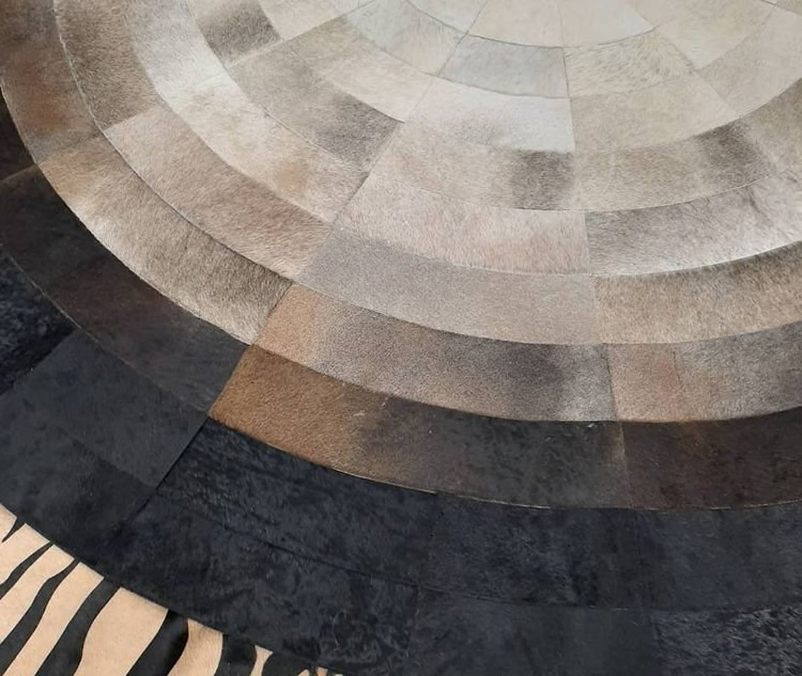 HANDMADE 100% Natural Patchwork Cowhide Area Rug | Hair on Leather Cowhide Carpet | PR166