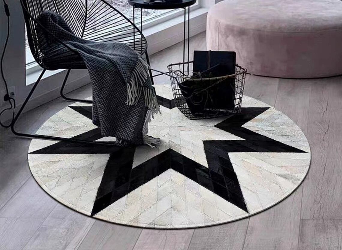 HANDMADE 100% Natural Patchwork Cowhide Area Rug | Hair on Leather Cowhide Carpet | PR86