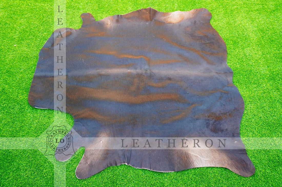 Small ( 4.6 X 4.8 ft. ) EXACT As PHOTO !! 100% Natural Cowhide Hair on Leather Area Rug | Original Hair on Cowhide Leather Area Rug