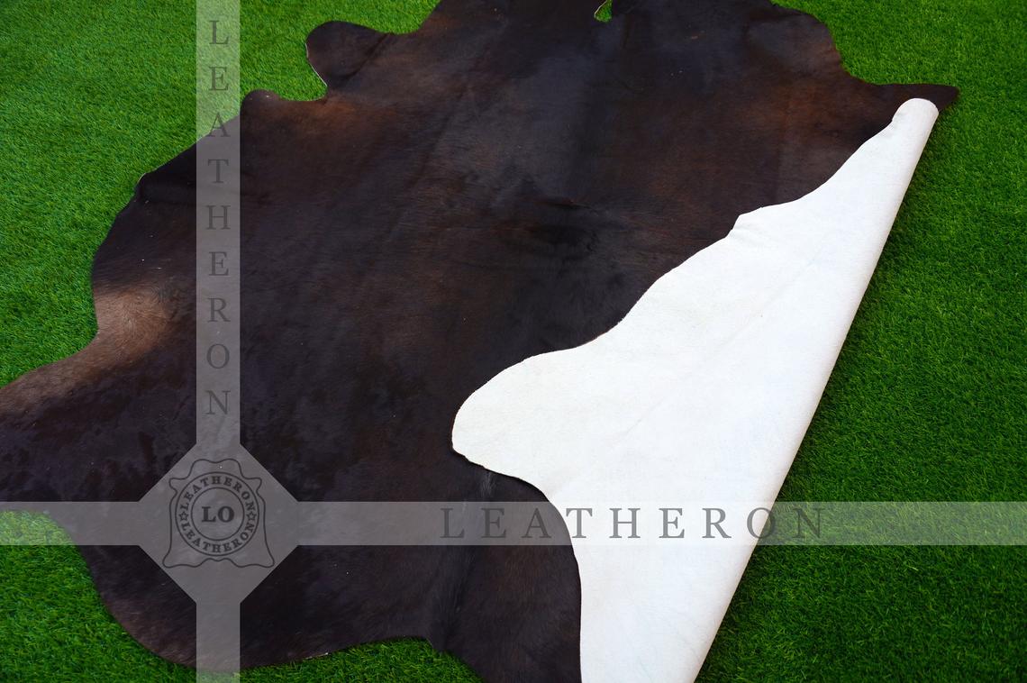 Medium ( 4.9 X 4.8 ft. ) EXACT As PHOTO !! 100% Natural Cowhide Hair on Leather Area Rug | Original Hair on Cowhide Leather Area Rug | C344
