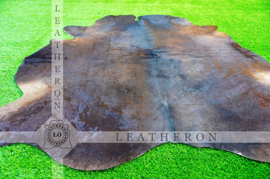Medium ( 4.9 X 4.8 ft. ) EXACT As PHOTO !! 100% Natural Cowhide Hair on Leather Area Rug | Original Hair on Cowhide Leather Area Rug | C344