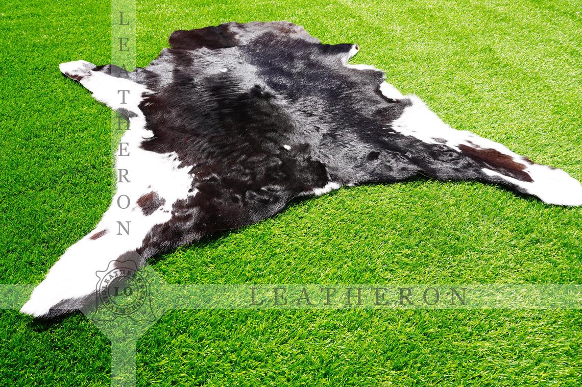 EXACT As PHOTO ( 3.2 X 2.8 ft. ) !! 100% Natural Calf Skin Hair on Leather Area Rug | Real Hair on Calf Skin Leather Area Rug